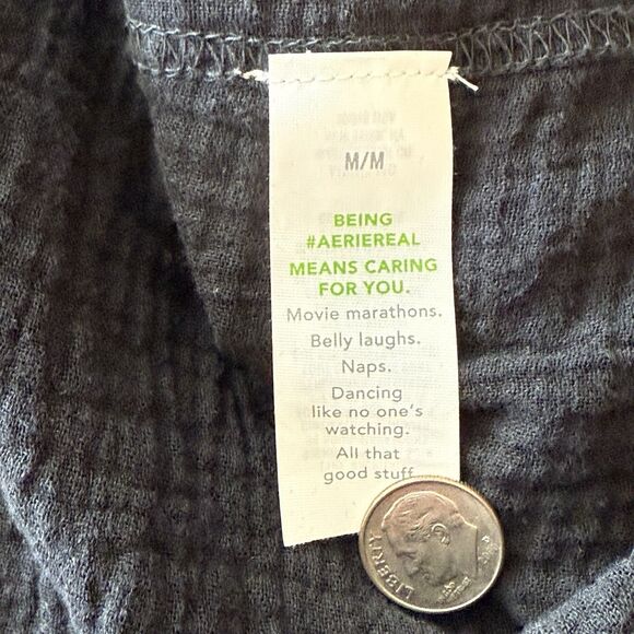 Aerie AE Gauze‎ Cotton Shirt Black SZ Medium Oversized Frayed Edges Long Sleeve - Picture 7 of 11